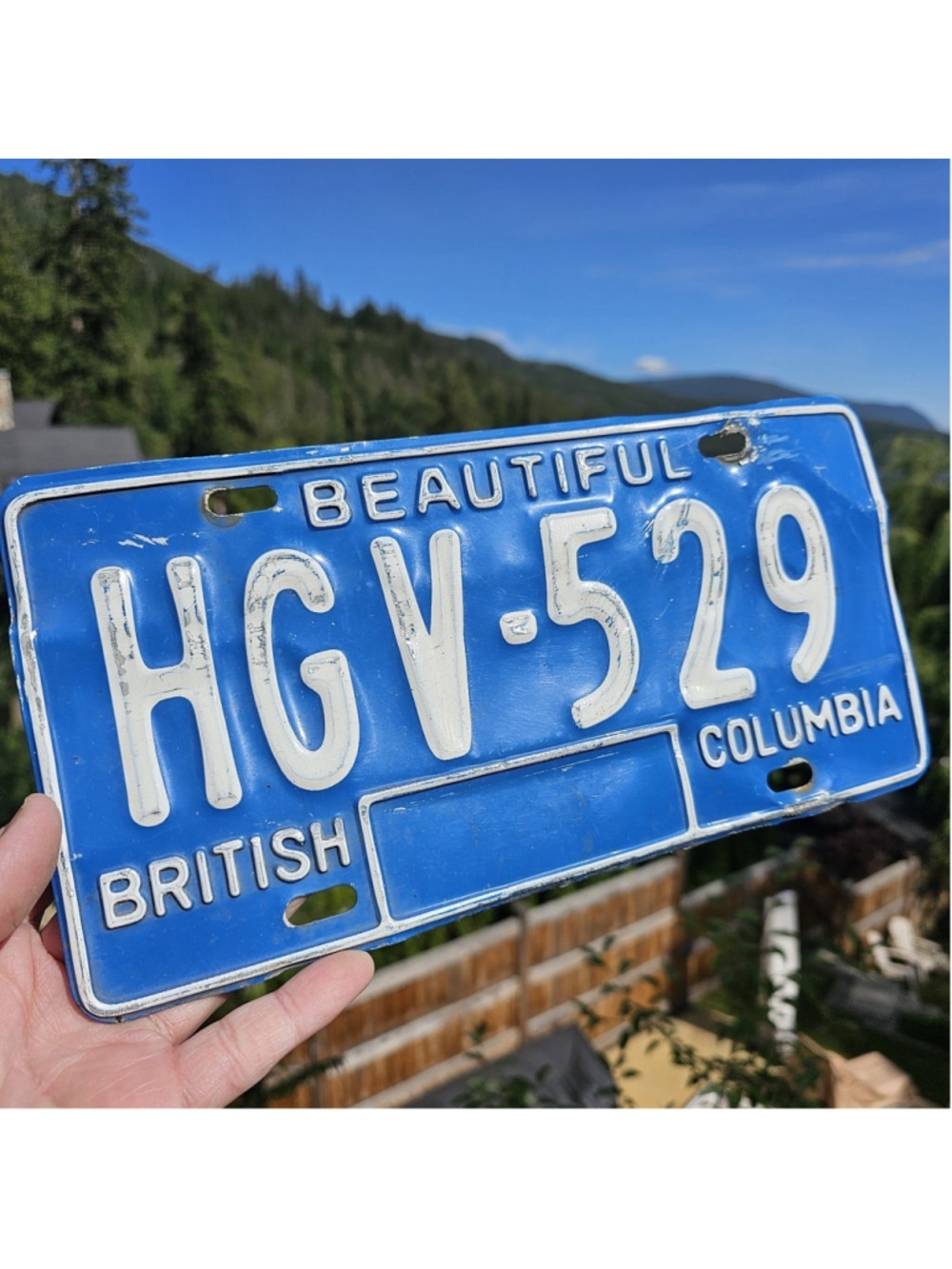 Vintage British Columbia License Plate HGV-529 “Beautiful BC” Blue White...